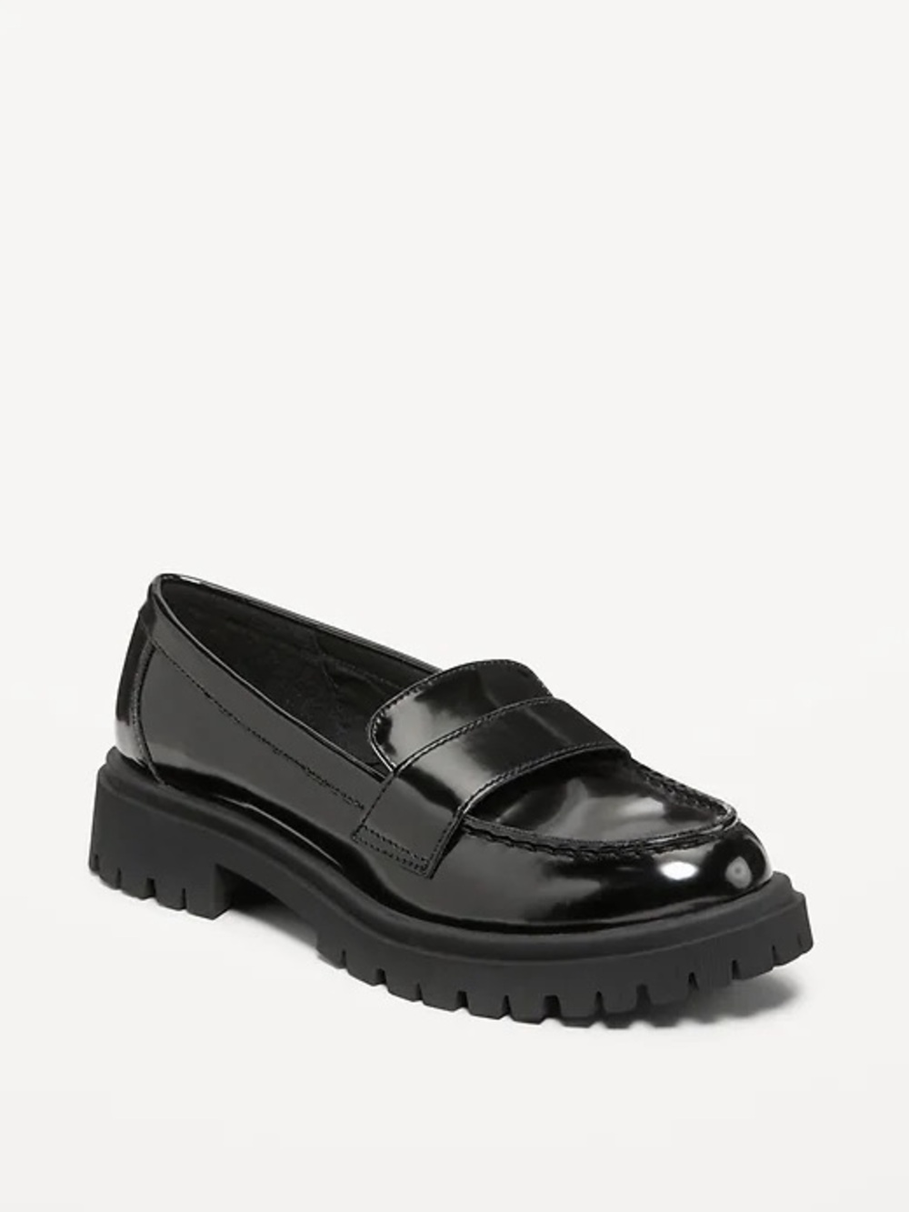Old Navy Women’s Faux Patent Leather Chunky Heel Loafers Black Size 8.5 NWT